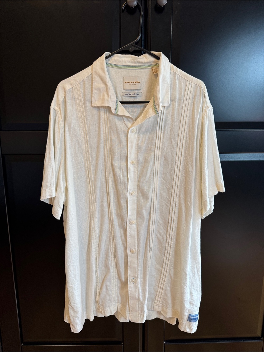 Scotch & Soda Cream Short-Sleeve Textured Button-Down Shirt